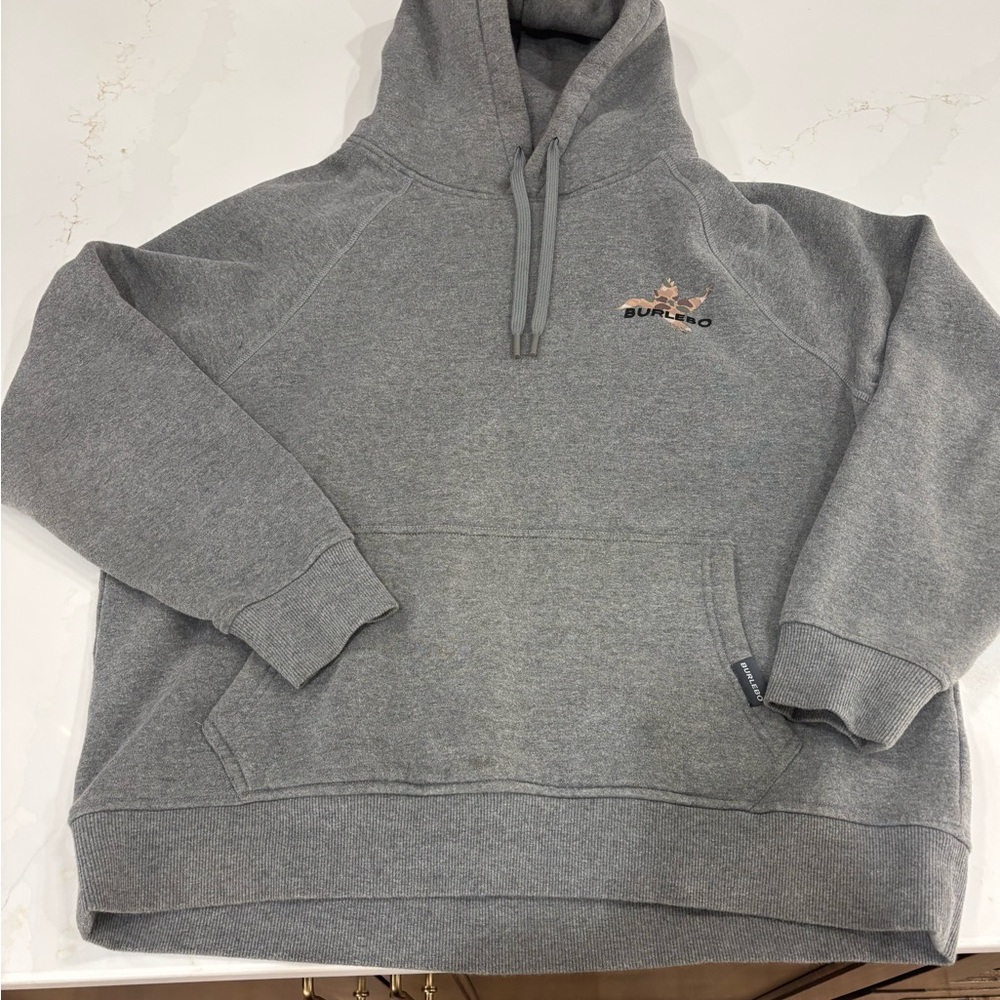 BURLEBO Heather Gray Hoodie with Logo Patch